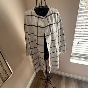 Ann Taylor White and Black Plaid Cardigan